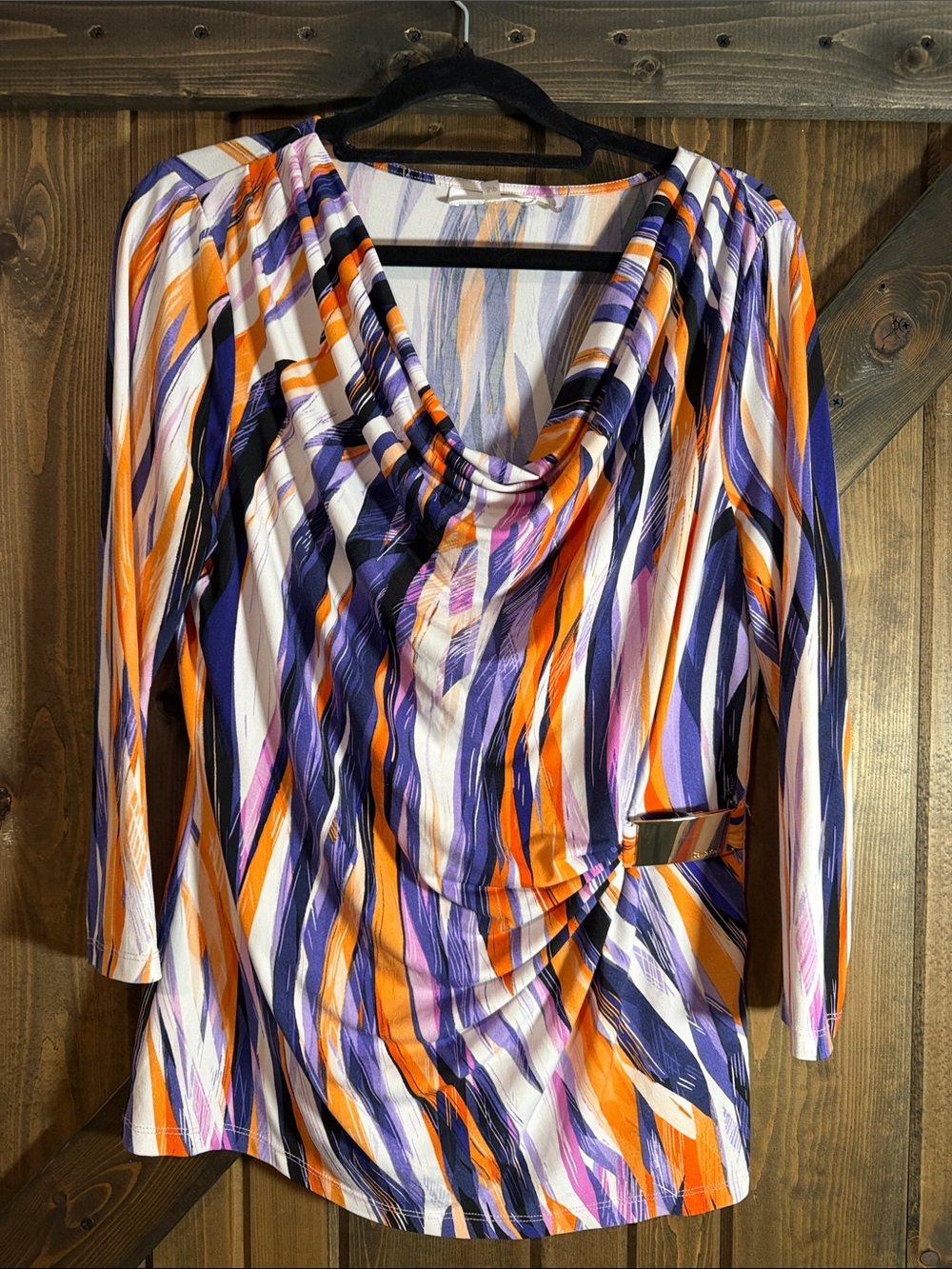 Calvin Klein Orange, Purple & White Cowl Neck Long Sleeve Top